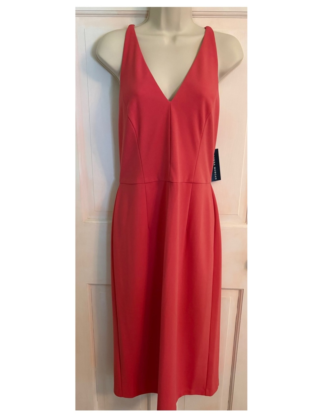 Women's Coral Deep V-Neck Sleeveless Midi Dress